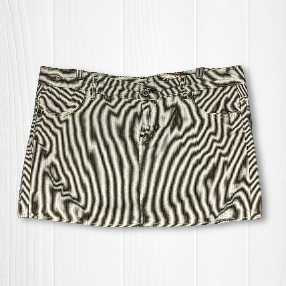 Y2K Gap 1969 Limited Edition Stripe Denim Mini Skirt Navy Cream Size 16‎